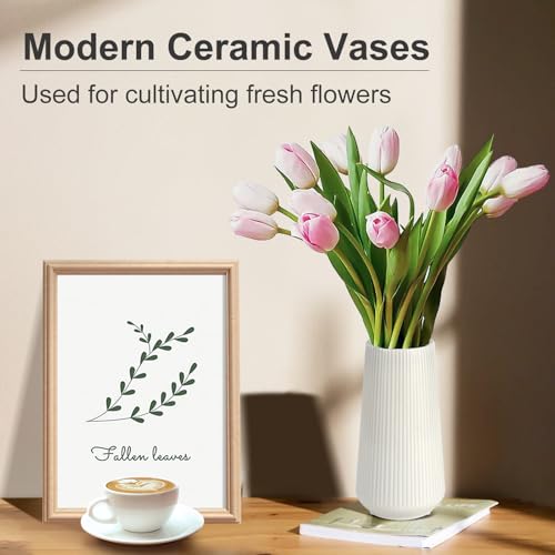 White Ceramic Vase, GUKJOB Small Cute Flower Vase for Pampas Grass, Home, Living Room, Dining Table, Farmhouse, Office Decor, Bedroom, Table, and Kitchen Shelf (White) - color: Small White