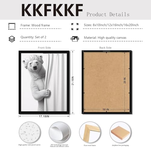 Funny Bathroom Wall Art Set of 2 Framed Canvas Prints – Bear Shower & Duck Bath Black and White Animal Artwork – Modern Minimalist Bathroom Decor Pictures with Solid Wood Frame & Acrylic Cover Cute Bathroom Decor 8x10IN - color: duck and bear, size: 10"L