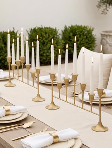 NUPTIO Taper Candle Holders for Fireplace: Gold Candlestick Holder for Candle Sticks - Long Candelabra for Christmas Birthday Party Table Centerpiece Set of 2 - color: Gold, size: 2 pcs
