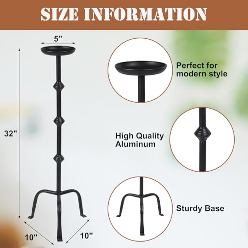 Mumufy 1 Pcs 32 Inch Metal Candlestick Floor Pillar Candleholder Elegant Tall Candleholder Metal Candelabra Candlesticks Holder for Formal Events Wedding Church Holiday Decor (Black)