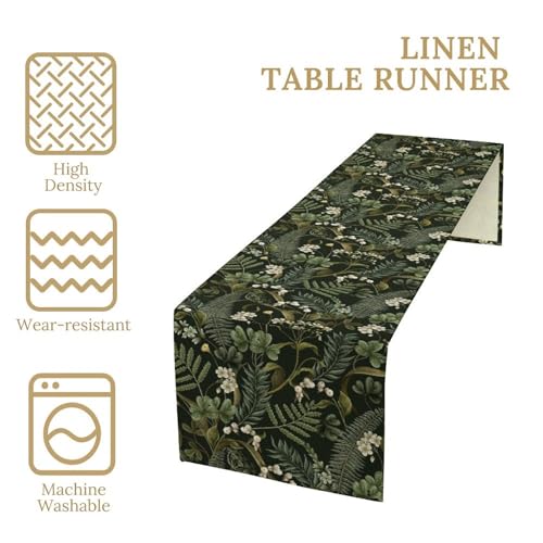 Nature Flowers Leaves Table Runner,Vintage 70s Green Plant Printed Table Runners for Kitchen Dining Table Home Party Decor 13x36in - color: Black-green, size: 13x36in