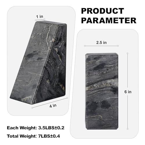 Karibiber Marble Bookends for Heavy Books, Decorative Book Ends for Shelves, Titanium Black Stone Durable and Heavy-Duty Book Ends for Hardback Books & CDS, Unique Book Stopper & Holder, Set of 2 - color: Black