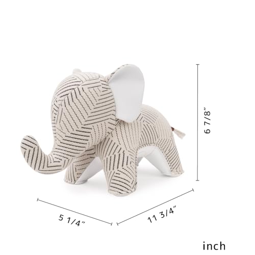 Zuny Artist Edition Elephant Abby Bookend, K Razzle Dazzle Design, Ecofriendly Handmade Leather Single Book End, Modern Scandinavian Decorative Figurine for Bookshelf Desk, White Ivory, 11.8x5.3x6.9 - color: Elephant Abby K-razzle Dazzle