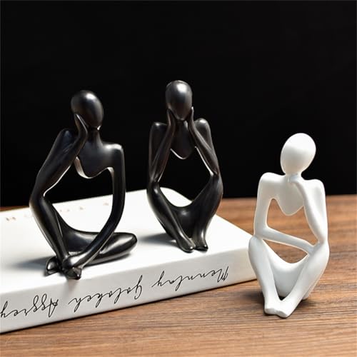 Thinker Statues Home Decor, Set of 3 Pcs Black Resin Trendy Abstract Art Sculpture Collectible Figurines Home Office Bookshelf Bedrooms Living Room Coffee Shops Desktop Decoration Aesthetic Ornaments - color: Black