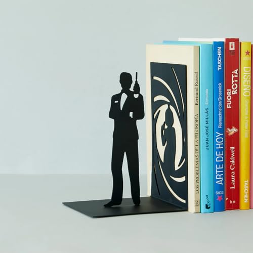 Balvi Secret Agent Bookend – Decorative Metal Bookend in Black – Original Design – Ideal for Home and Office – Keeps Books Organized and Upright for Book Lovers – Sujetalibros