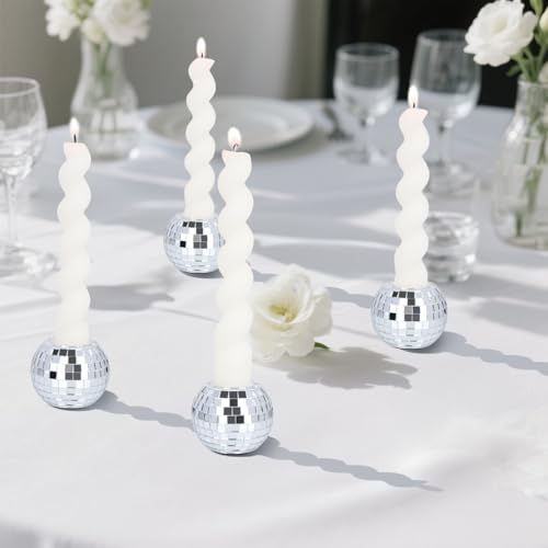 Vixdonos Round Mosaic Candlestick Holders Set of 3 Ceramic Candle Holder Bulk for Taper Candles,Silver - color: Mosaic-silver