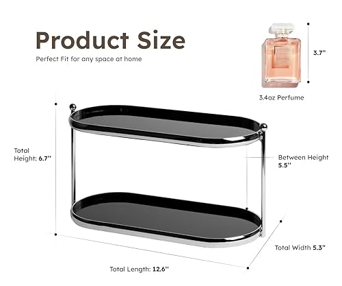 2 Tier Metal Frame Perfume Organizer in black - morden, stylish, minimalist tiered tray for Watch, Jewelry, Brooch Skincare, - Elegant Countertop Display Shelf for Dresser, Vanity, Bathroom