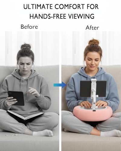 Tablet Pillow Stand, Compatible with 5"-12.9" Kindle, iPad, Phone/Tablet, Google, Samsung, 360° Rotating Phone Holder for Bed, Soft Plush Fabric, Detachable Bowl, Reading and Relaxation on Bed, Pink - color: Pink
