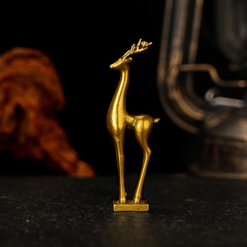 CHOVY Retro Brass Deer Statue - 100% Solid Handcrafted Elegant Long-Legged Deer Sculpture, Nature-Inspired Office & Home Decoration, Collectible Art Piece, for Nature Lovers & Collectors - style: Long