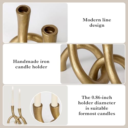 Gold Cast Iron Taper Candle Holder, Candlestick Holder Decorative, Gift Tapered Candle Holders for Home Decoration, Bedroom, Dinning, Mantel, Kitchen, Party, Set of 2 - color: Gold