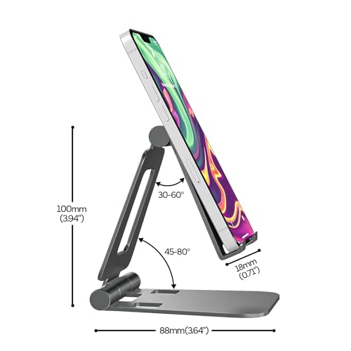Cell Phone Stand for Desk Phone Holder Foldable Portable Adjustable Cradle Dock Compatible with iPhone 17 16 15 14 13 Pro Max, iPhone 12 11 Plus SE XS XR 8 7, Office Desk Travel Accessories, Silver - color: Silver