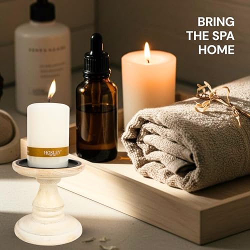 Hosley White 5 Inch High Wooden Pillar Candle Holder Country Style. Ideal Gift for Wedding Party Home Spa Reiki Aromatherapy LED Votive Candle Gardens W1 - color: White X 1count