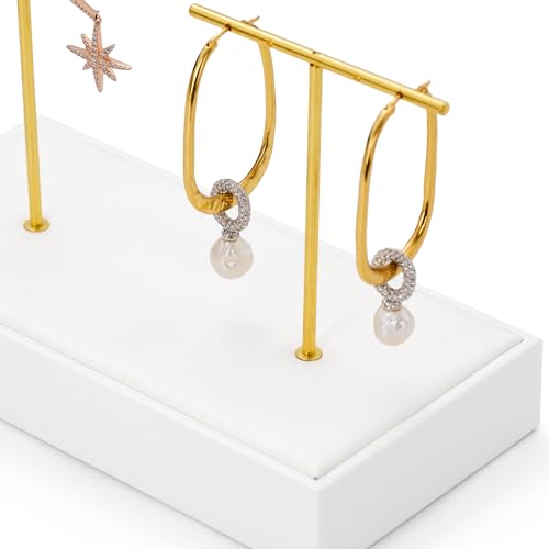 2 Slot PU Leather T-bar Earrings Jewelry Stand Holder Earring Display Rack (White) - size: 6.3" x 3.15" x 4.13"