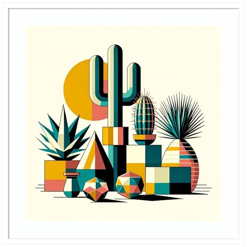 Amanti Art Framed Wall Art Print 33x33 Succulents in Cubist Vases by David Galan, Abstract Wall Art, Modern Contemporary Decor, Large Poster Painting Artwork for Living Room, Bedroom, Bathroom, - color: Svelte White, size: 33"L x 33"W