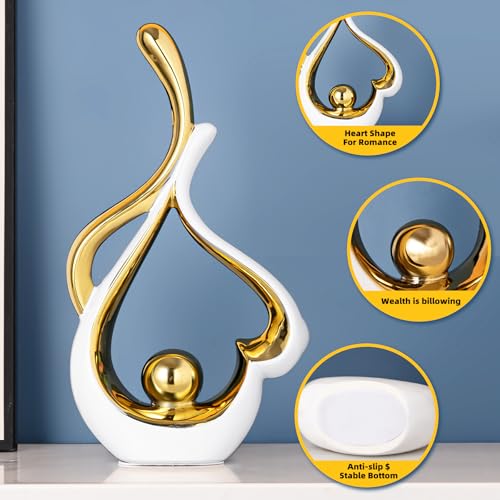 Gold Statue Decor for Living Room, Abstract Sculptures Home Decor, Modern Table Ceramic Decor, Heart Shape Table Centerpieces for Dining Room, White and Gold Decoration for Shelves - color: White and Gold 3