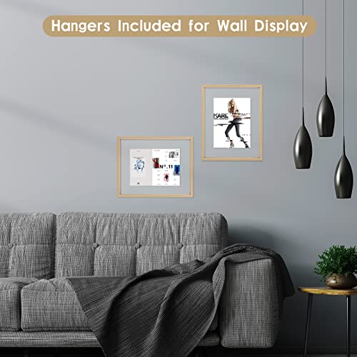MUYE 11x14 Floating Frame Set of 2,Double Glass Rustic Frame,Display Any Size Photo up to 11x14,Wall Mount or Tabletop Standing,Natural - color: Natural, size: 11x14