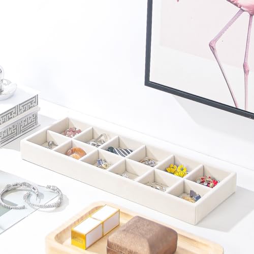2Pcs Desk Drawer Storage Tray, Nightstand Organizer Tray, Necklace Bracelet Ring Earring Jewelry Display Tray, Grid Table Organizer Holder Tray for Sunglass, Phone, Watch, Perfume (12 grid)/Beige - color: Beige, size: 12 Grid