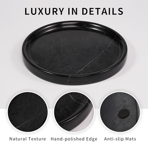 Marble Perfume Jewelry Tray - Stone Trinket Ring Key Purse Holder Dish, Round Plate Decorative Bowl for Nightstand Entryway Coffee Table Decor (7.9 inch) - color: Round-black Marquina