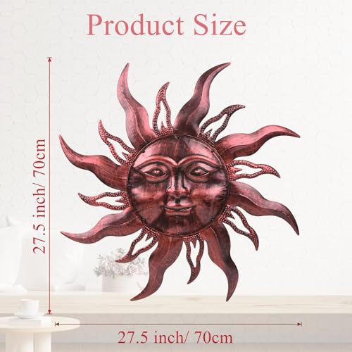 28'' Outdoor Wall Decor Rust Proof, Sun Face Metal Wall Art Decor Hanging for Indoor Outdoor, Patio, Fence, Garden(Brown) - color: Brown-Sun