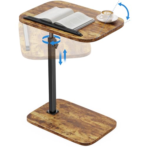 HUANUO Adjustable TV Tray, Height Adjustment TV Trays with 360° Swivel and 90° Tilt, Sturdy & Multi-Functional Sofa Table with Anti-Slip Bar, Side Table for Couch, Bedside, Dining, Living Room - color: Vintage Rustic Brown
