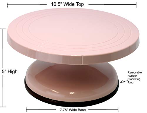 Creative Hobbies 10.5 Inch Rotating Cake Decorating Turntable - Pink Plastic - Revolving Cake Stand, Banding Wheel, Sculpture Stand with Sturdy Base