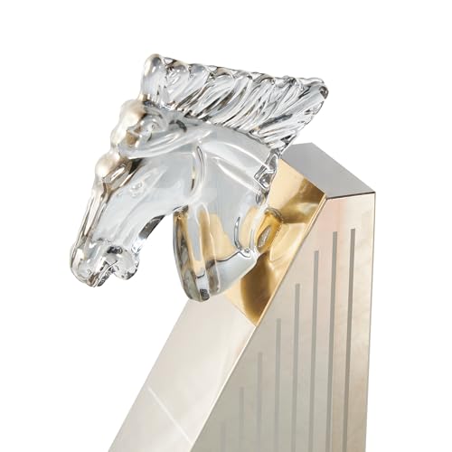 Deco 79 Glass Horse Decorative Bookends Head Non Skid Bookends with Pyramid Bases, Set of 2 Office Bookends 5", 9" H, Clear - size: 5", 9"H