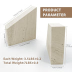 4"x5" Natural Marble Bookends for Shelves, Beige Travertine Book Ends, 7LBS Heavy Duty Marble Book Holder, Home Living Room Ornaments, Apartment Decor for Movies/CD/Video Games, Set of 2