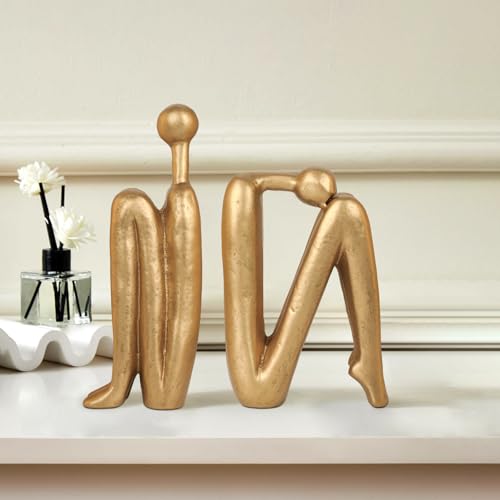 Thinker Cast Iron Bookends, Heavy-Duty Decorative Book End Stoppers for Shelves, Abstract Decor Aesthetic, Smooth Finish Book Holders for Office Decor, 1 Pair/2 Pieces, 9" - color: Thinkera Brass