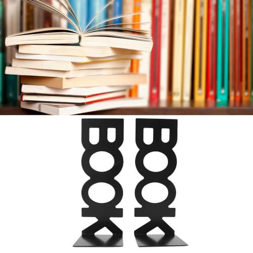 Metal Decorative Bookends Keep Upright for School Office, 1 Pair Heavy Books Stopper for Shelves, Book Ends for Home Decor (Black) - color: Black
