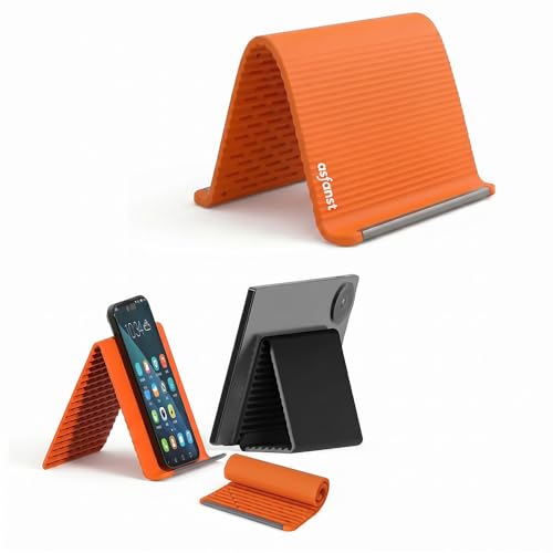 Silicone Phone Stand with Aluminum, Flexible Foldable Phone Holder, Bendable Adjustable Anti-Slip Desktop Stand for Phone Tablet Laptop, Portable Rollable Multi-Angle Stand for Home (Orange) - color: Orange
