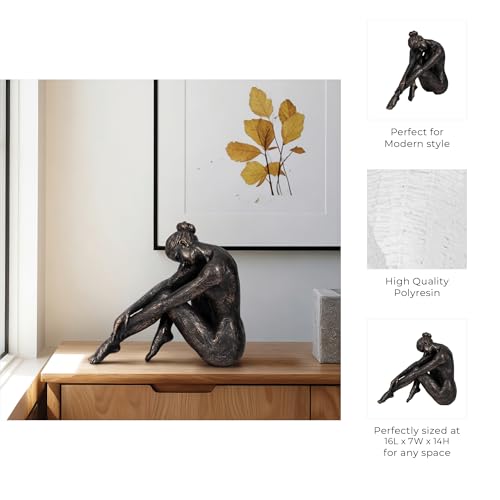 Home and Office Figurative Sculpture – Contemporary Resting Ballerina Artwork Statue for Living Room, Bedroom, Bathroom, or Shelf Decor – Artful Ornament for Modern Living – 14" Bronze & Copper - size: 14.0" H
