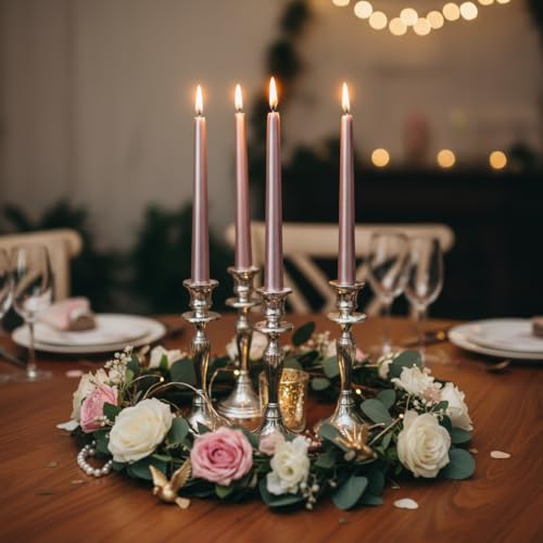 10 Inch Metal Taper Candles Handmade Set of 4 – Unscented Tapered Candles in Purple, Candlesticks Smokeless Candle Sticks for Wedding, Home Decor, and Dinner Table - color: Gold Purple