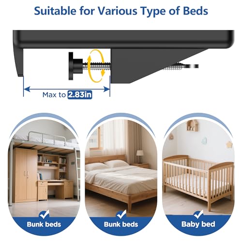 Loft Shelf for Bunk Bed,Dorm Bed Shelf, Clip on Bed Side Table Tray Organizer for Dorm Bed, College Dorm Room Essentials for Girls/Guys, Bedside Tray with Cable Management, Back to School - color: Black