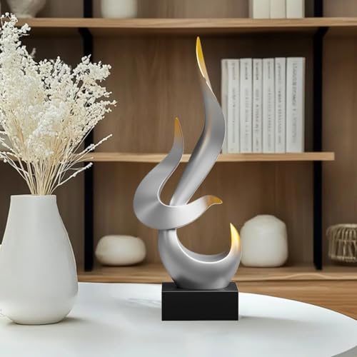 Silver Fire Flame Sculpture, Modern Abstract Resin Statue, Art Statue Home Decor for Living Room TV Stand Coffee Table Shelf Accents Decor - color: Silver, size: Large