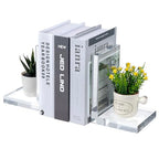 MyGift L-Shaped Decorative Bookends, Transparent Heavy Duty Non-Skid Book Ends Stopper for Shelves Home Office School, 1 Pair, Premium Hotel Style Clear Thick Acrylic