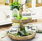 6 Pieces Farmhouse Tiered Tray Decor Beautiful Sweet Home Wood Sign Artificial Plant Rustic Tray Decorations Centerpiece Set for Home & Kitchen Decor(Tiered Tray NOT Included)