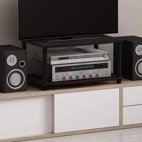 Furinno TURN-N-TUBE TV Riser Stand, 2-Tier Small Elevated No Tools TV Stand, TV Console for TV up to 32 inch, 15.8 x 23.8 x 11, for Living Room, Bedroom, Dark Walnut - color: Dark Walnut, size: 2-Tier