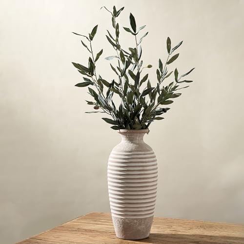 Emotionally Grounded Vase, Vaseking Large Ceramic Rustic Vase, 14.4 inch Minimalist Threaded Decorative Farmhouse Tall Vases for Home Decor, Living Room, Enterway, Table Decoration, Khaki - color: 19151-khaki, size: 14.4"