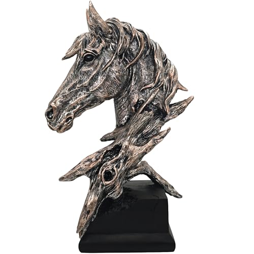 16" Animal Horses Head Bust Table Sculpture Retro Resin Home Decor Statue for Bedroom,Living Room,Dining Desk,Bookshelf,Office,Study and Coffee Tables（Black） - color: Black