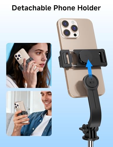 Mini Selfie Stick Travel Tripod for Cell Phone with Light, Extendable Selfie Stick for iPhone with Detachable Remote, iPhone Tripod for Video Recording, Photograph, Compatible with Cellphones - style: Black(with Light)