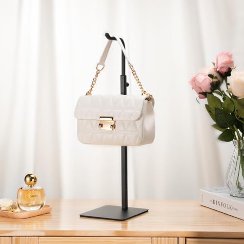 Purse Holder Handbag Display Stand: Hanger Rack Showing Bags, Purses, and Wreath, Adjustable Black Hook Stand for Tabletop, Closet, Desk, and Retail Use for Vendors - color: Black