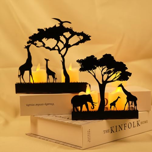 Giraffe Silhouettes Candle Holder, Black Metal Tea Light Candlesticks for Home Decor - size: 1pcs