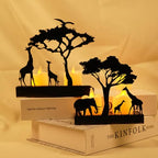 2Pcs Silhouettes Giraffe and Elephant Candle Holder, Tea Light Holder, Black Metal Candlestick for Home Decor - size: 2pcs