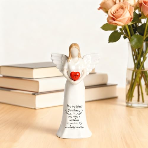 70th Birthday Gifts for Women, Happy 70th Birthday Gifts for Mom, Grandma, Aunt, Mother-in-Law, Friend, Ceramic Angel Figurine - color: Sy0223