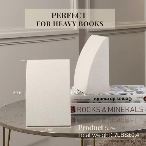 Koville Marble Bookends for Shelves, Large Bookends for Heavy Books, Natural Stone Book Stopper for Books CD Movies, Aesthetic Decorative Book Ends (Sail-Beige) - color: Sail-beige