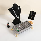 GemeShou velvet slots Ring holder for jewelry organizer, Grey earring ring display stand for selling, felt ring jewelry holder tray showcase【Velvet slots Ring Holder-Grey】 - color: Grey