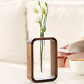 Transprent Glass Vase Test Tube Vase Hydrophilic Plants Vase Plant Holder Walnut Wooden Frame Flower Stand Table Garden Bonsai Decor,Gifts for Women, Home Office Decor Planter (Small) - size: Small