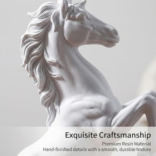 Feng Shui White Horse Statue for Home Decor - 12.2" Matte White Resin Rearing Stallion Sculpture - Modern Minimalist Figurine for Bookshelf, Living Room & Wedding Gifts (Symbol of Nobility) - color: White