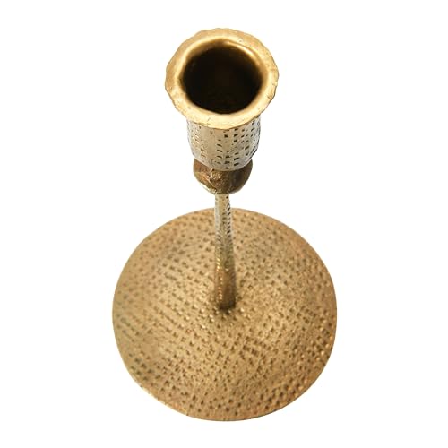 Creative Co-Op Hand-Forged Hammered Metal Taper, Antique Brass Finish Candle Holder - size: 4" Round x 8-3/4"H