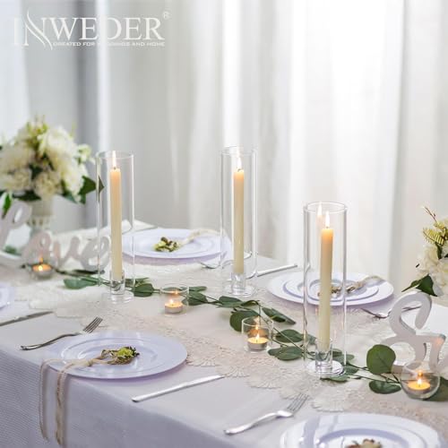 Glass Hurricane Candle Holder: 11.8" Tall Candlestick Holder Bulk with Cylinder Windproof Cover Set of 6 Clear Taper Candle Holders for Wedding Party Birthday Christmas Decor - size: 11.8" H - 6 Pcs